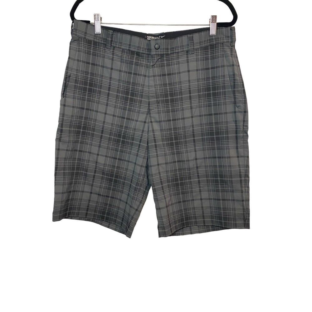 Nike Golf Dri-Fit Tour Performance Gray Plaid Sport Bermuda Shorts Size 34